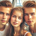 Drei enge Freunde im Segelboot