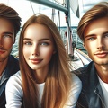 Drei enge Freunde im Segelboot