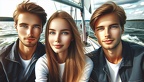 Drei enge Freunde im Segelboot
