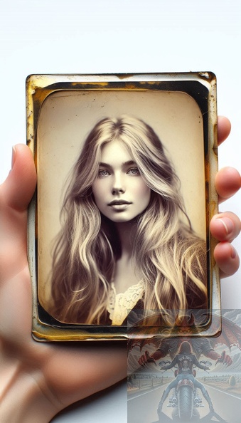 Ein detailliertes Querformat einer jungen Frau mit blonden langem Haar als altes Daguerreotypie-Foto. frau_006.jpeg