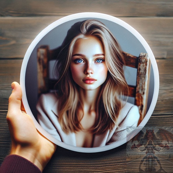Ein detailliertes Portrait einer jungen Frau mit blondem langen Haar und blauen Augen in der Frontalen im sitzen auf einem alten Holzstuhl frau_012.jpeg