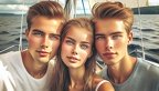 Drei enge Freunde im Segelboot