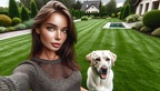 Frau im Garten mit ihrem Labrador