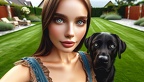 Frau im Garten mit ihrem schwarzen Labrador